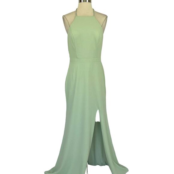 AQUA Women's Formal Dress Size 8 Green Crepe Beaded Backless Long Halter Gown - Picture 1 of 11